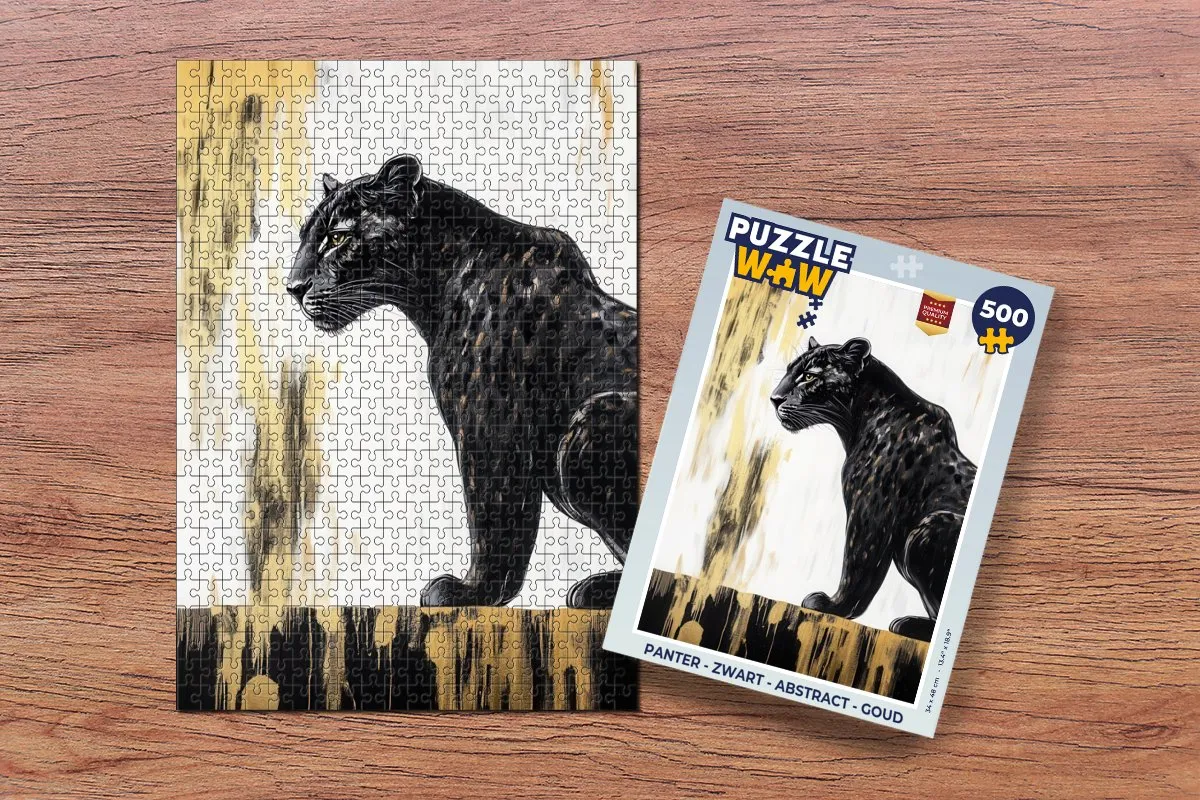 PuzzleWow Panter Legpuzzel 500 Stuks - Zwart/Goud