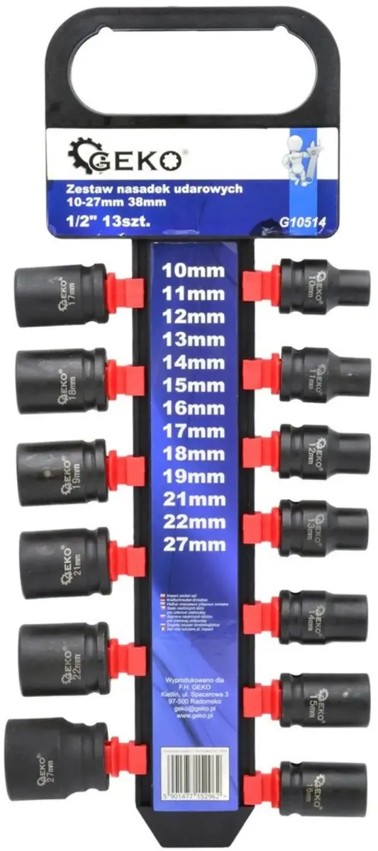 GEKO Impact Dopsleutelset - 6-punts - 13-delig 10-27mm - afbeelding 2 van 4