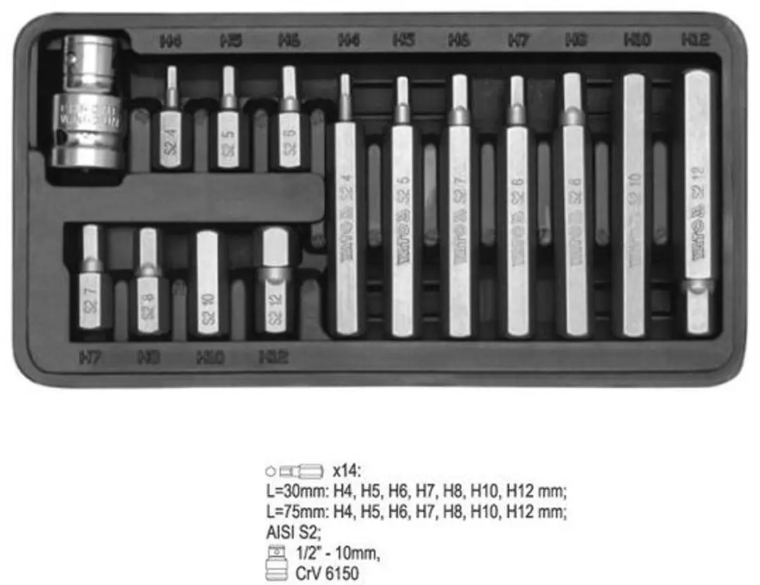 Yato YT-0413 Imbus Bitset HEX - 15-delig - afbeelding 2 van 2