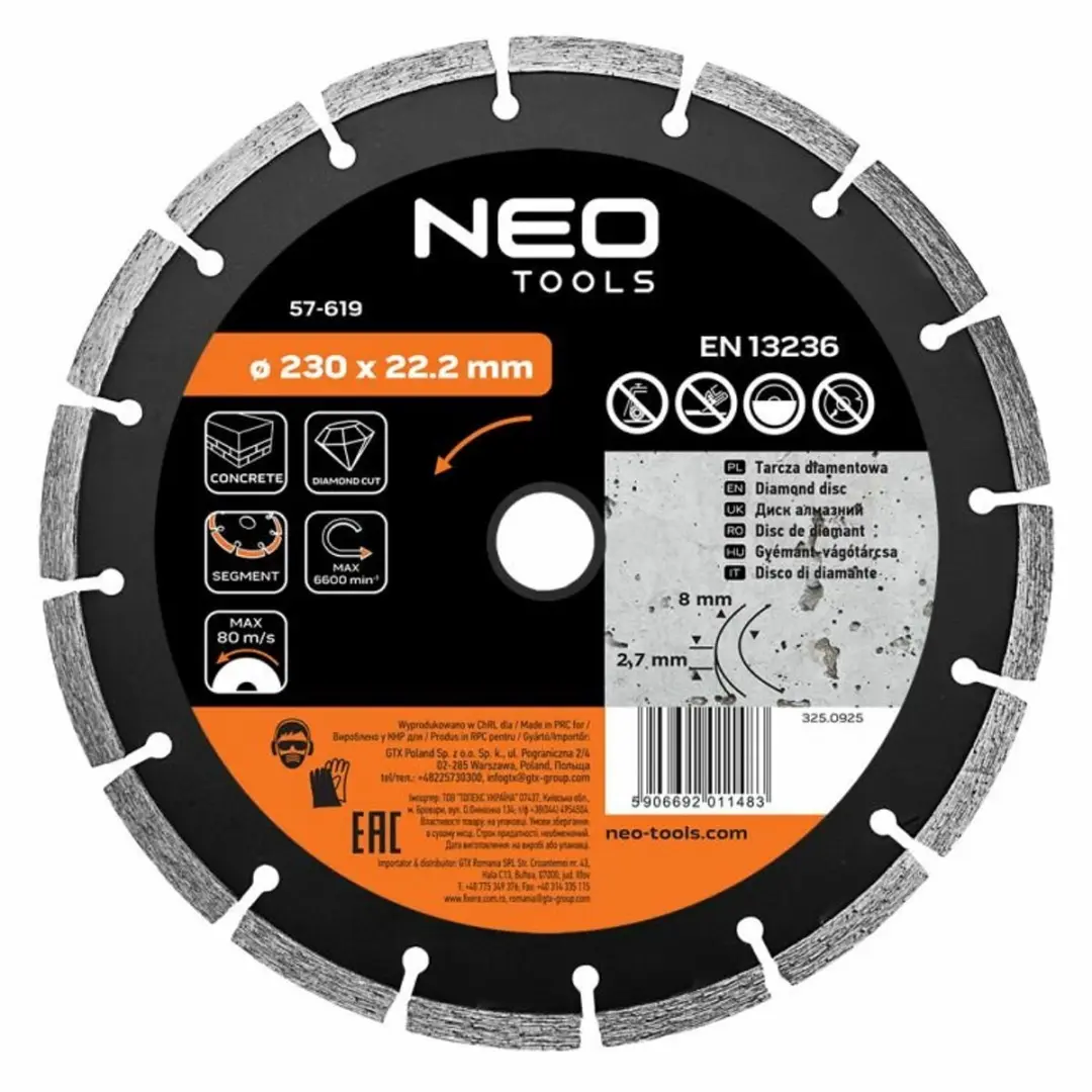 NEO Diamant Slijpschijf voor steen, beton, baksteen 230 mm