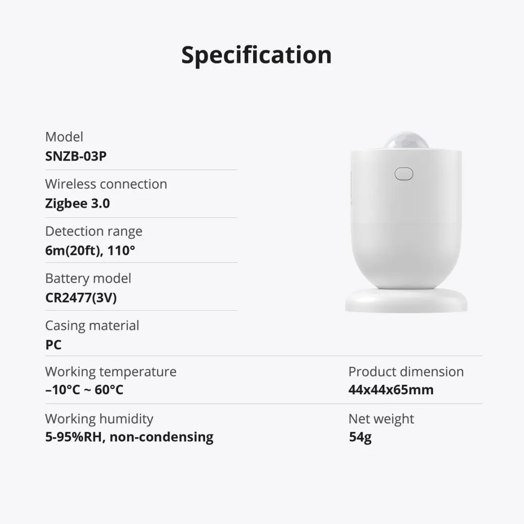 Sonoff SNZB-03P ZigBee Bewegingssensor - Wit - afbeelding 2 van 6