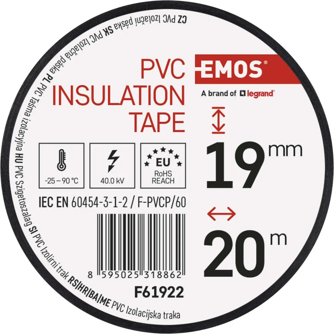 EMOS PVC-isolatietape 19mm/20m - Zwart - 10 stuks - afbeelding 5 van 6