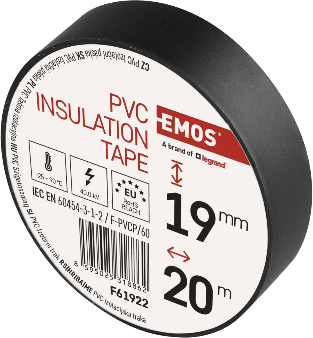 EMOS PVC-isolatietape 19mm/20m - Zwart - 10 stuks - afbeelding 2 van 6