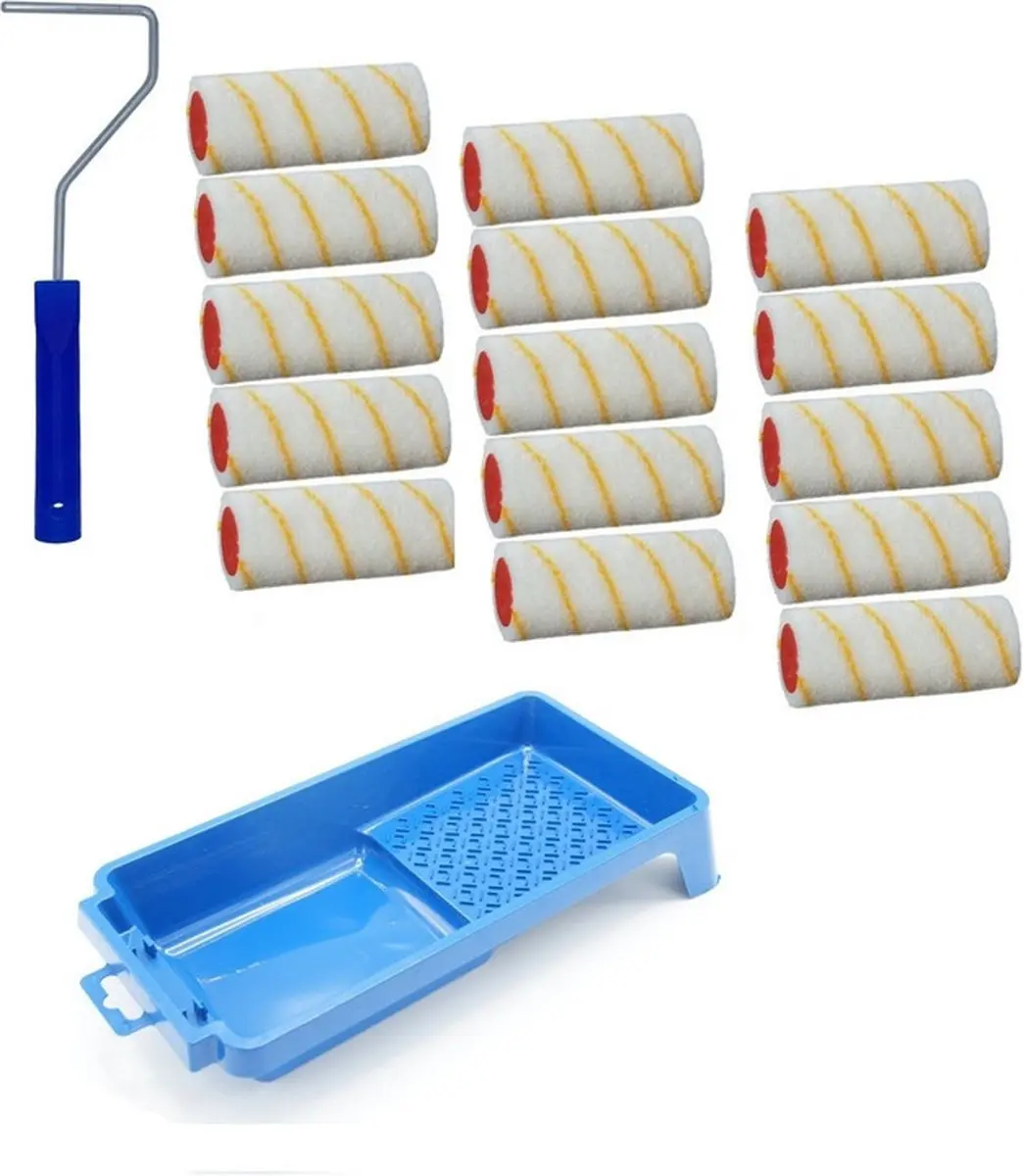 15x verfroller / vachtrollers incl rollerbeugel en verfbakje
