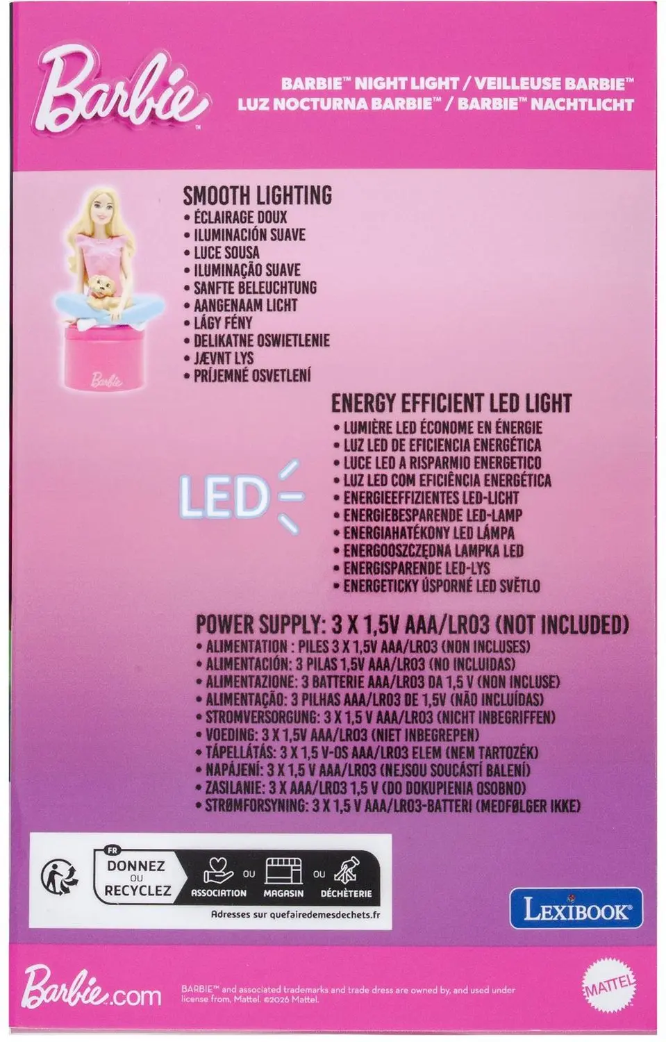 Lexibook Barbie NLJ01BB 3D Nachtlampje - Roze, RGB - afbeelding 6 van 6
