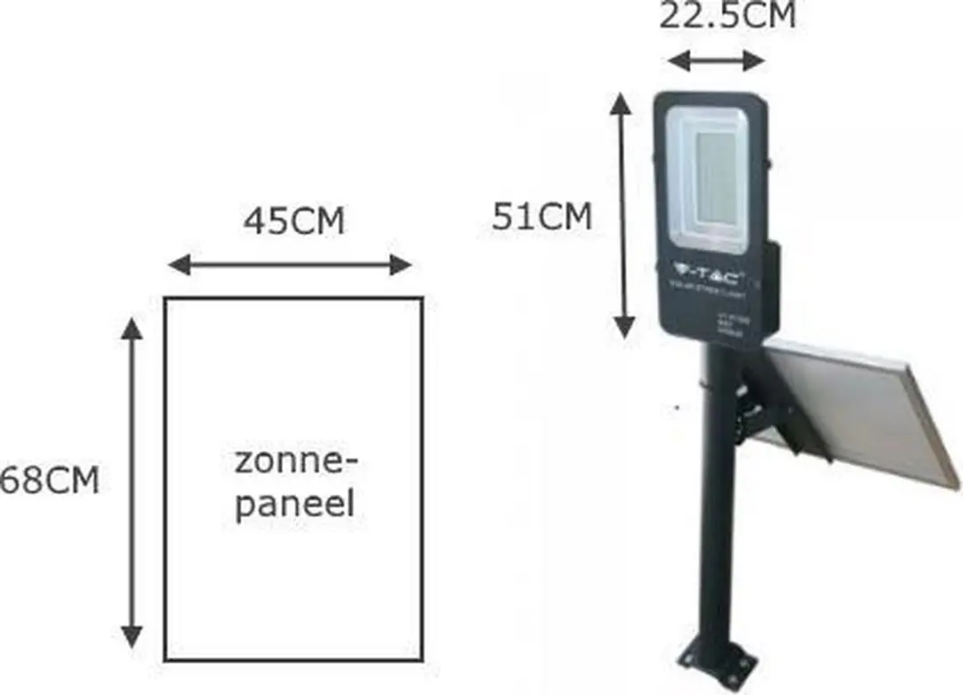 V-TAC VT-ST200 Solar Straatlantaarn - 4000 Lumen - IP65 - afbeelding 6 van 6