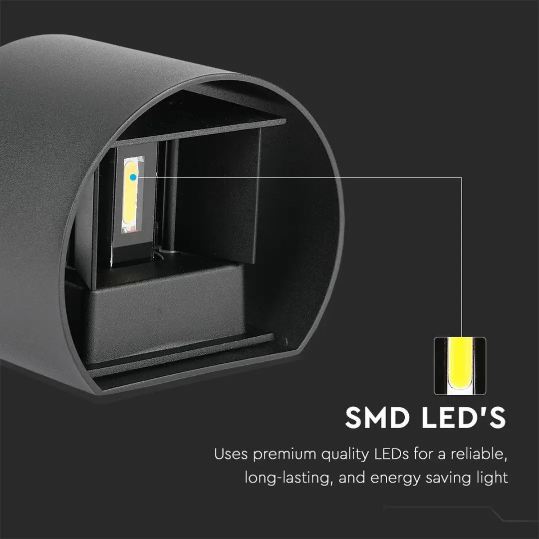 V-TAC VT-756-B-N LED Ronde Wandlamp - IP65 - Zwart - afbeelding 4 van 6