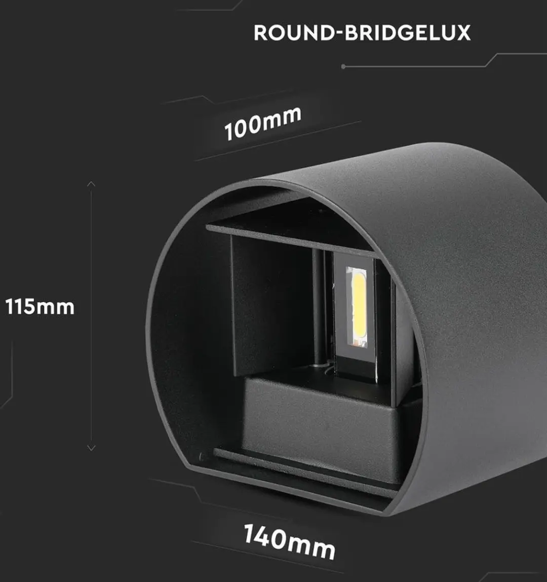 V-TAC VT-756-B-N LED Ronde Wandlamp - IP65 - Zwart - afbeelding 6 van 6