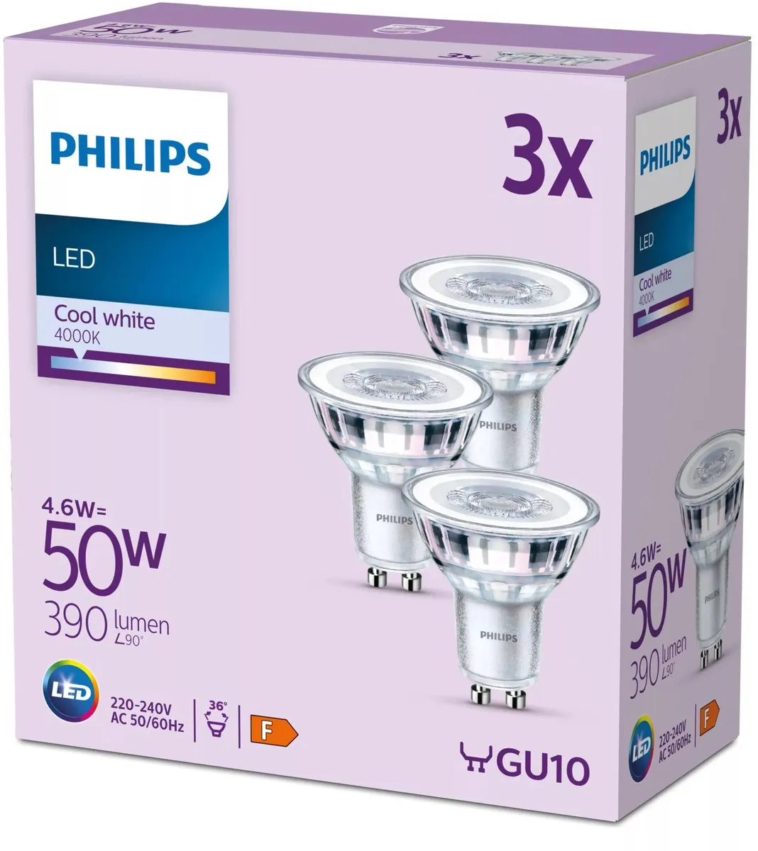 Philips LED Spot GU10 4.6W Koelwit - 3 Stuks
