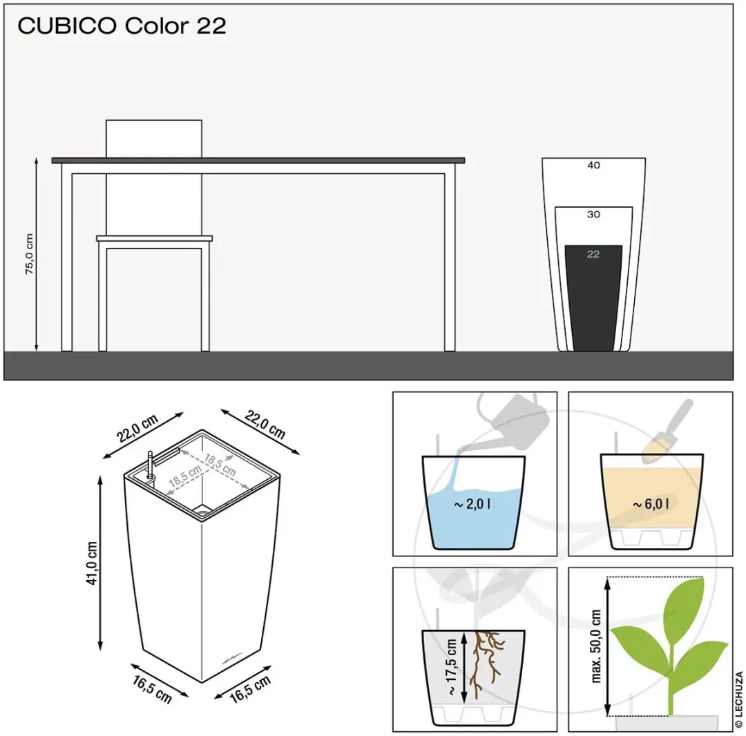 Lechuza Cubico Color 22 Plantenbak - Wit - afbeelding 5 van 6