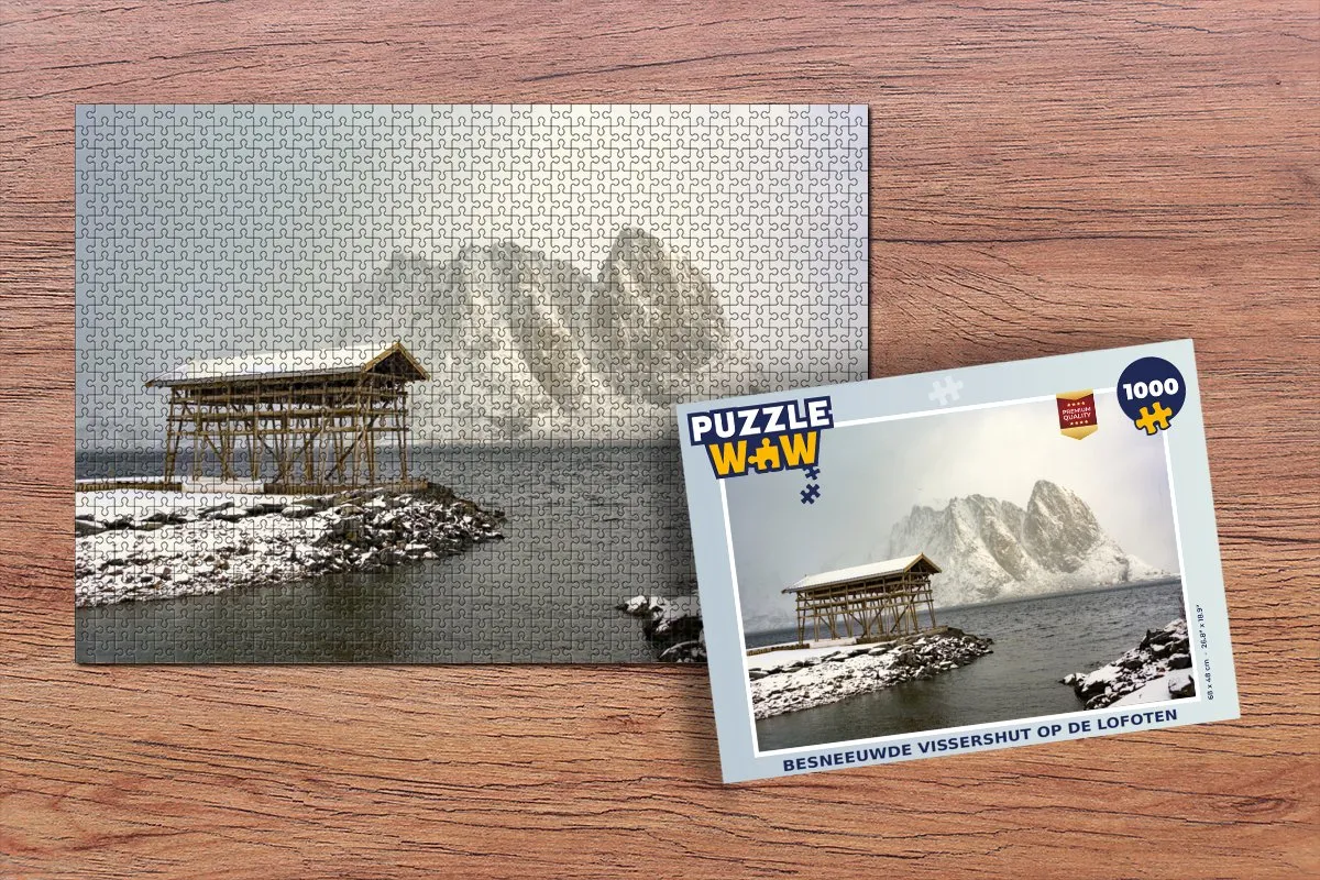 PuzzleWow Besneeuwde Vissershut Lofoten Legpuzzel 1000 Stuks - Multicolor