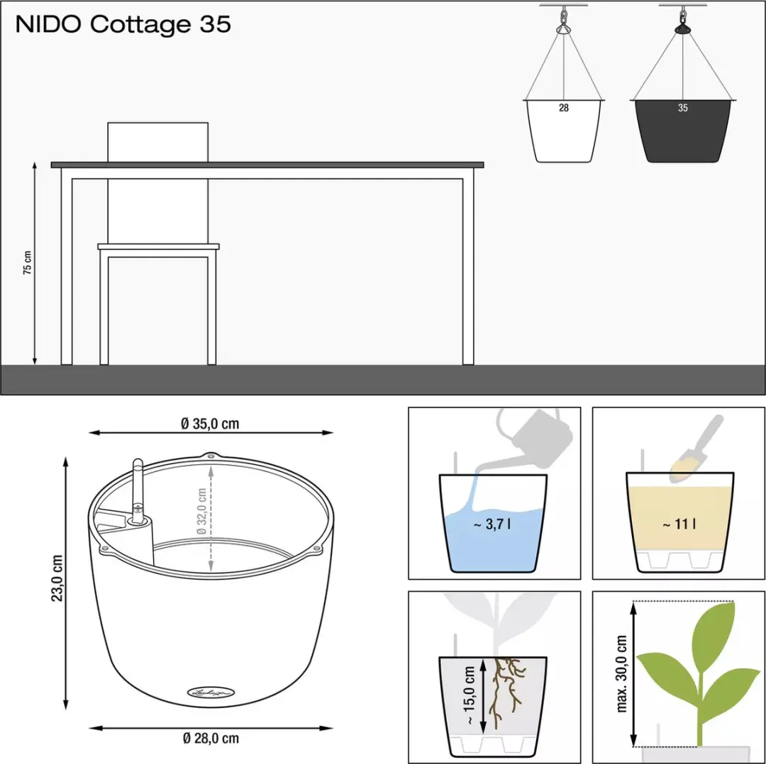 Lechuza NIDO Cottage 35 Plantenbak - Lichtgrijs - afbeelding 3 van 6