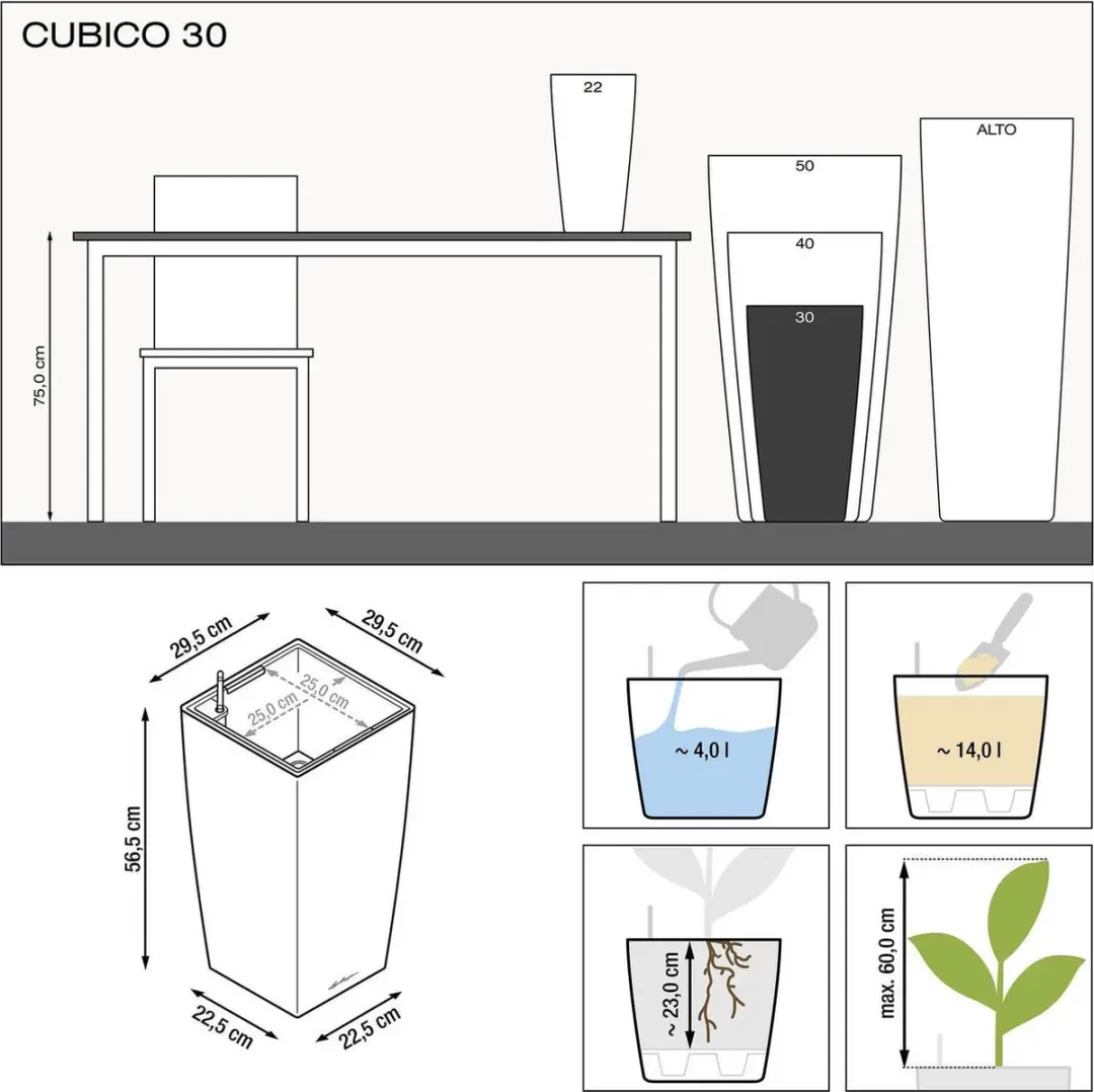 Lechuza Cubico Cottage 30 Plantenbak - 14 l - Graniet - afbeelding 2 van 6