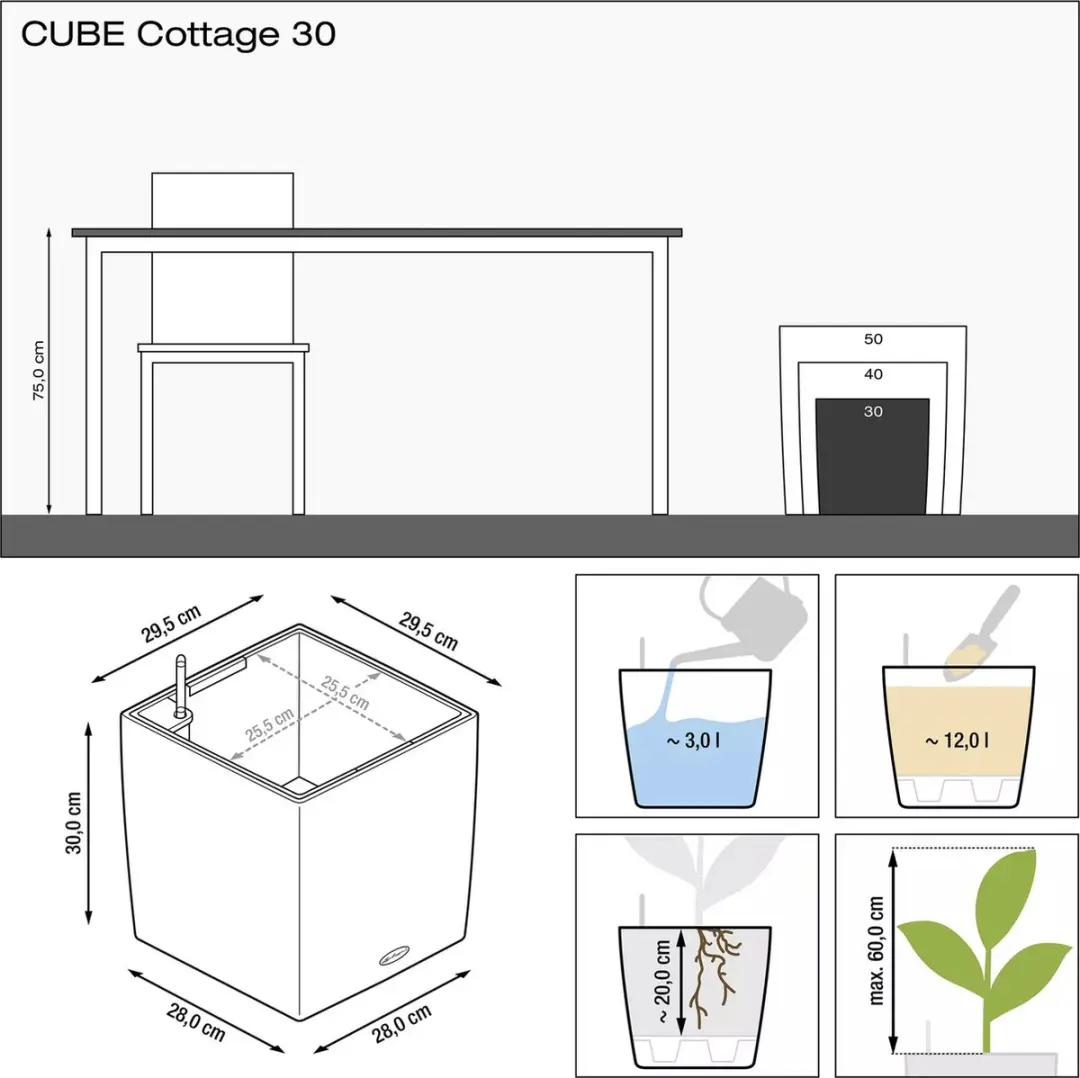 Lechuza CUBE Cottage 30 Plantenbak - Grafietzwart - afbeelding 3 van 6