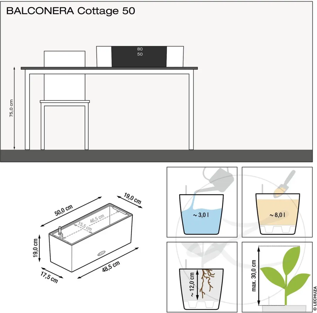 Lechuza Balconera Cottage 50 Plantenbak - Mokka - afbeelding 2 van 6