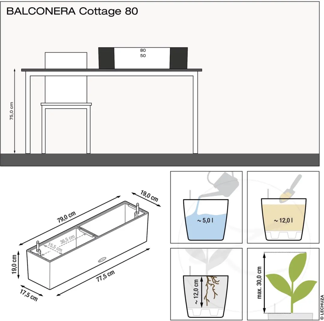 Lechuza Balconera Cottage 80 Plantenbak - 12 l - Mokka - afbeelding 2 van 6