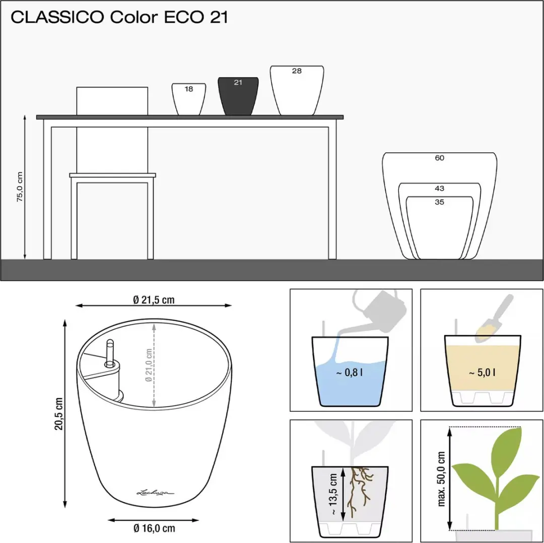 Lechuza CLASSICO Color ECO 21 Plantenbak - Donkergrijs - afbeelding 3 van 6