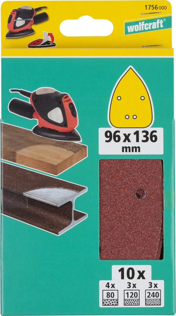 Wolfcraft Multischuurmachine Schuurpapier 10-delig - Korrel 80/120/240