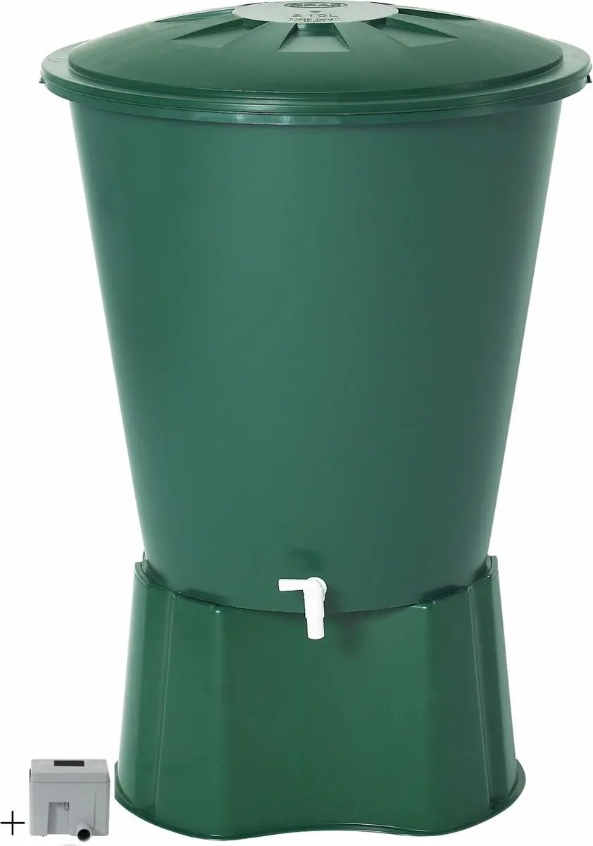 Graf regenton rond 310 L -groen-met kraantje-met voet-met vulautomaat voor recht