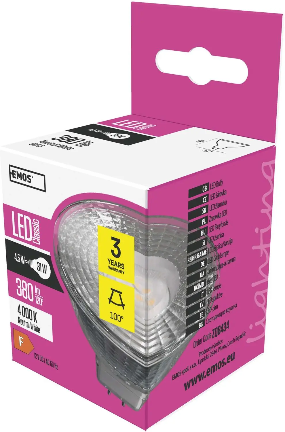 EMOS LED-lamp Classic MR16 / GU5,3 / 4,5 W (31 W) / 380 lm / neutraal wit, ZQ843