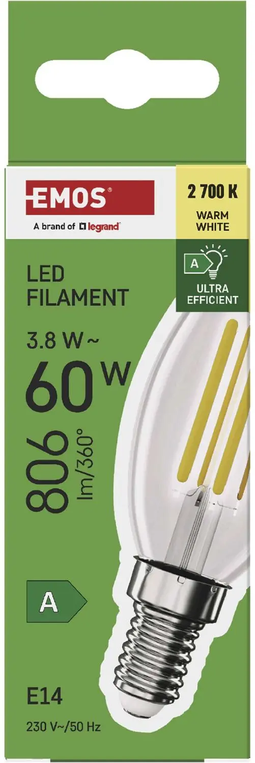 Emos ZF3A42 LED-lamp Filament Kaars E14 - 3,8W - Warm wit - afbeelding 6 van 6
