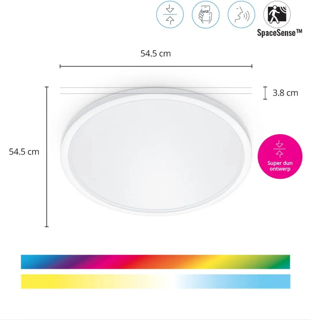 WiZ SuperSlim LED Plafondlamp 32W - Ø56cm - RGBW - Wit - afbeelding 2 van 6