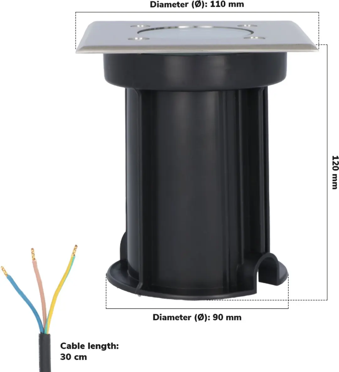 V-tac Dimbare LED Grondspot Vierkant RVS - 5W - 3x - afbeelding 4 van 6