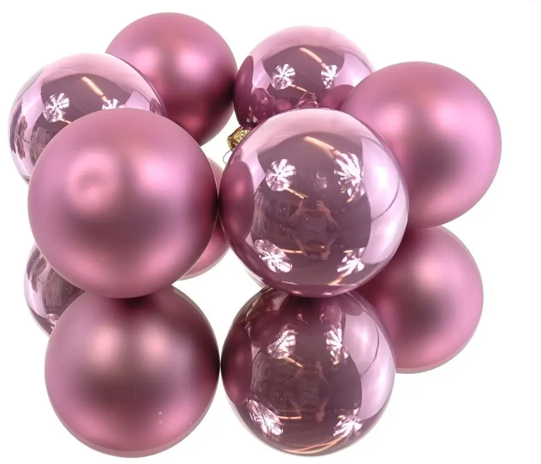 Kerstballen glas d8 cm vintage roze 6 st