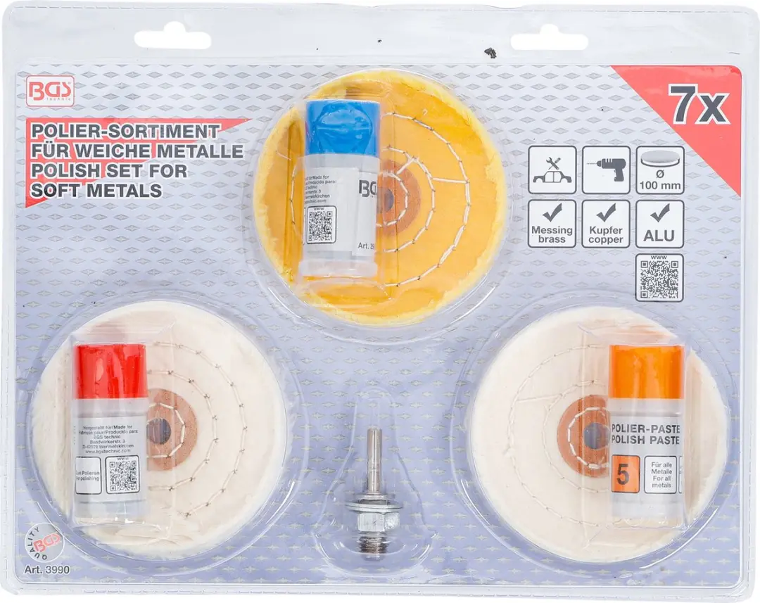 BGS Polijstassortiment voor zachte metalen 7 delig