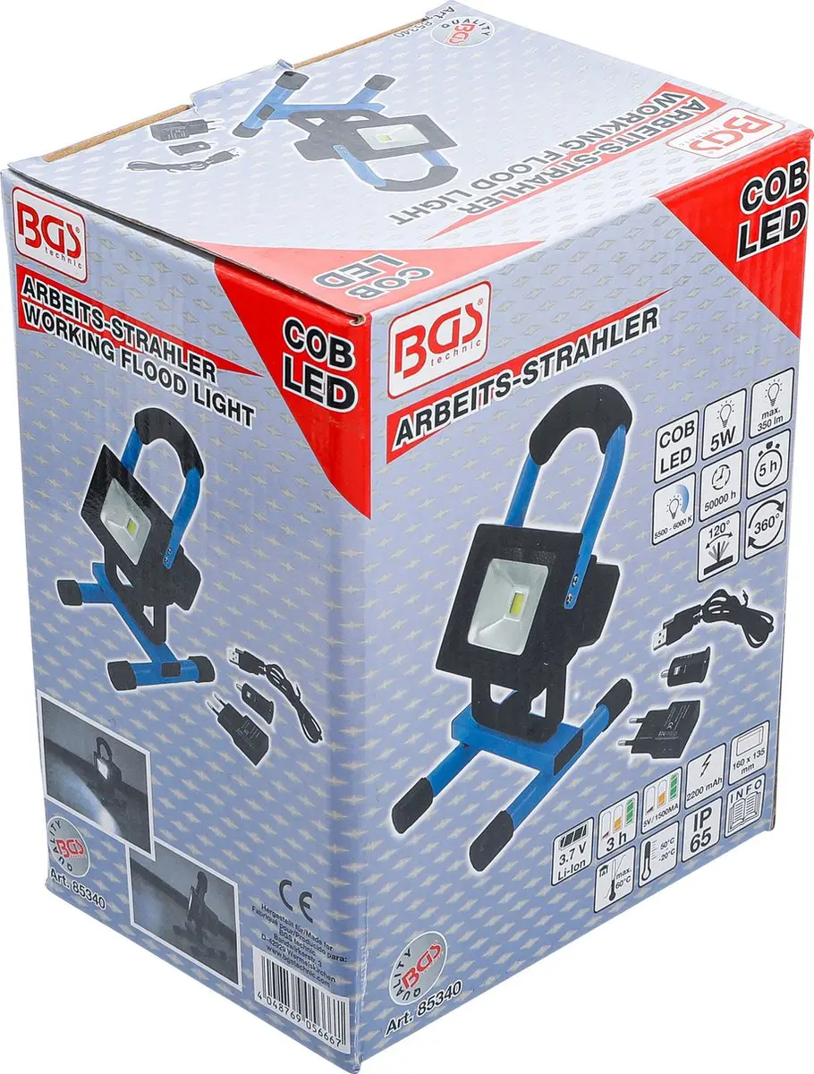 BGS technic 85340 Accu Werkspotlamp COB-LED 5W - Blauw/Zwart - afbeelding 4 van 6