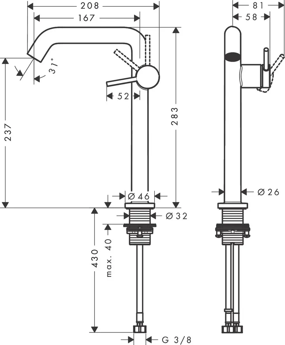 Hansgrohe Tecturis S 73370000 Wastafelkraan - Chroom - afbeelding 2 van 6