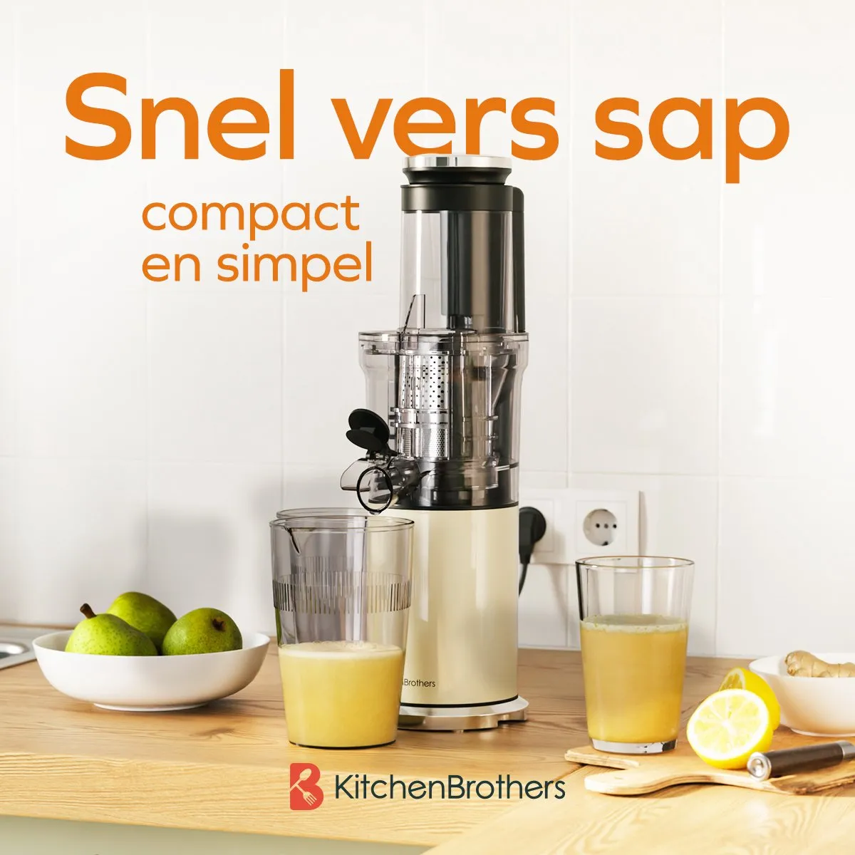 KitchenBrothers KB1004147 Slowjuicer 750ml - Verticaal - Champagne
