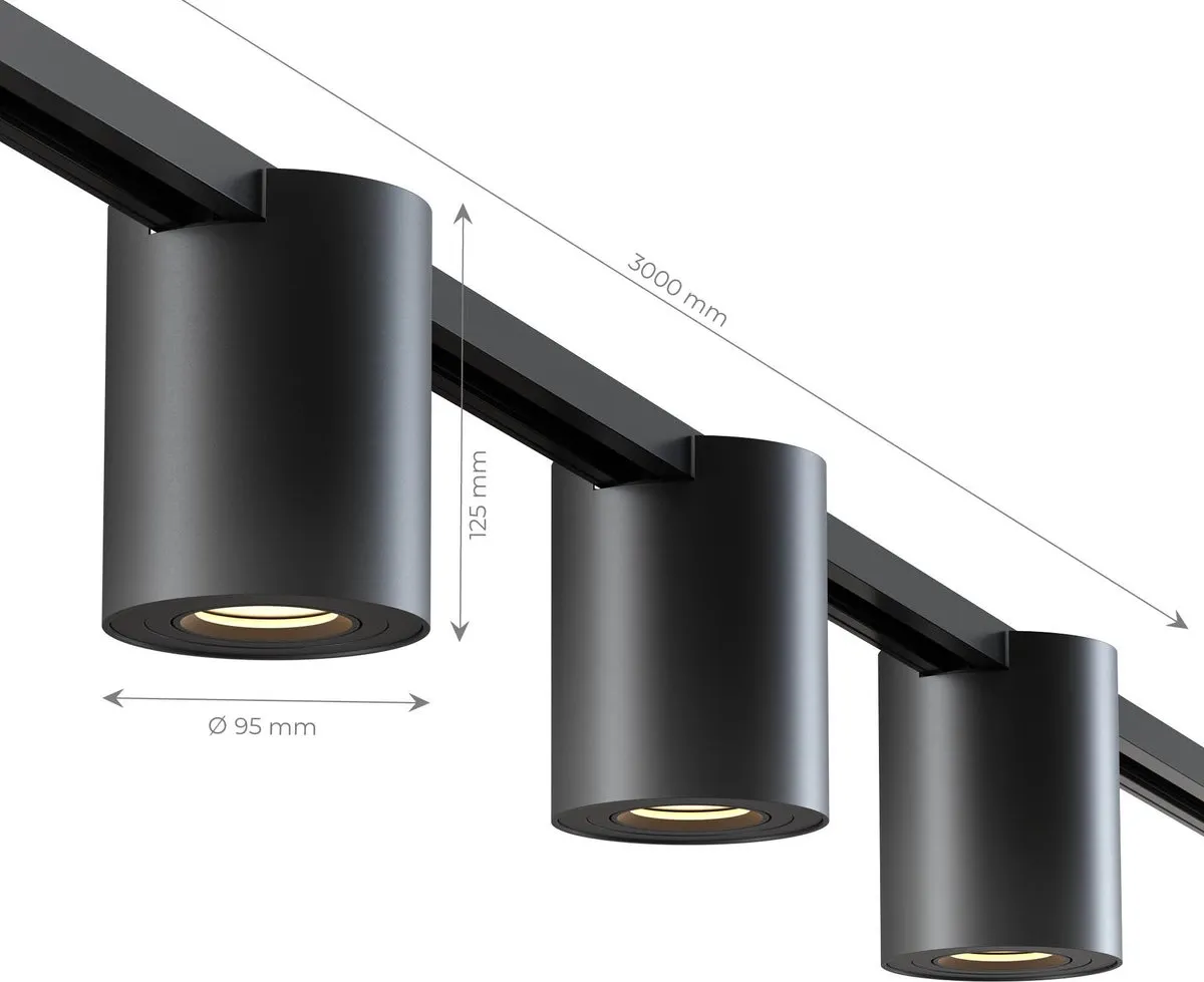 Ledvion 3m LED Railverlichting Set - 5 Spots - Zwart