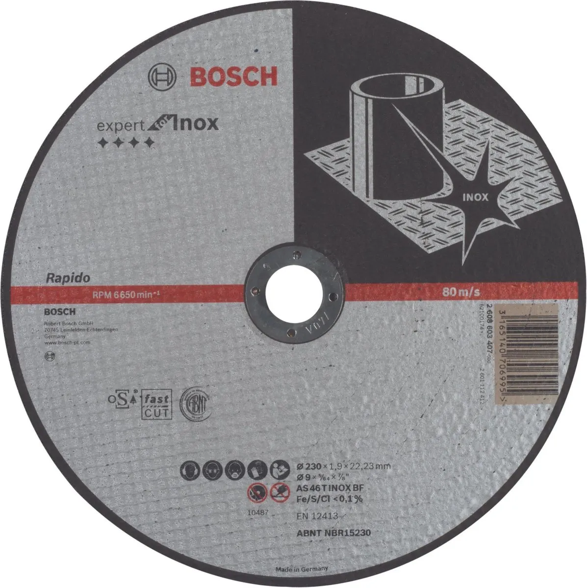 Bosch Professional Doorslijpschijf Expert for Inox Rapido AS 46 T INOX BF 230mm