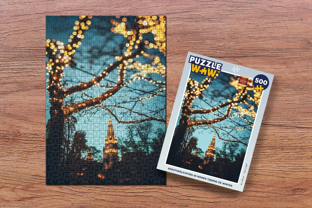 PuzzleWow Wenen Kerstverlichting Takken Nacht Legpuzzel 500 Stuks - Multicolor