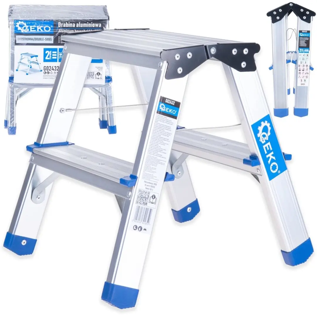 GEKO Compacte dubbelzijdige huishoudtrap 2 treden met platform 18 x 30 cm, max 1