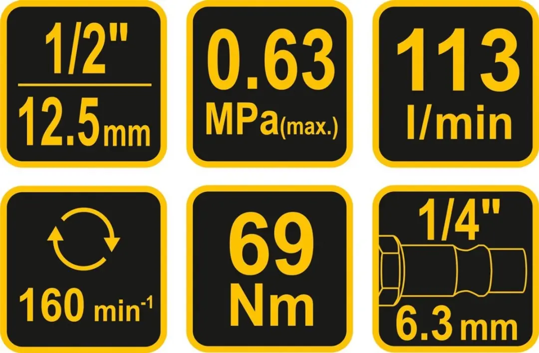 Vorel - Gereedschapscombiset - 69Nm - Pneumatische Grijper - Max 160 rpm - afbeelding 3 van 4