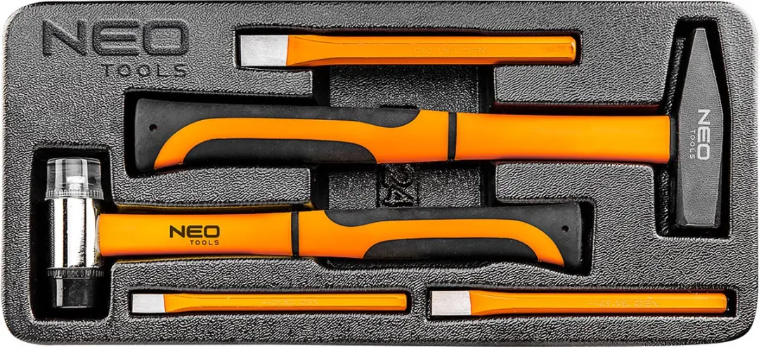 Neo Tools Hamer En Koudbeitelset 5 Delig Inleglade Koudbeitel 10,13,16mm Bankham