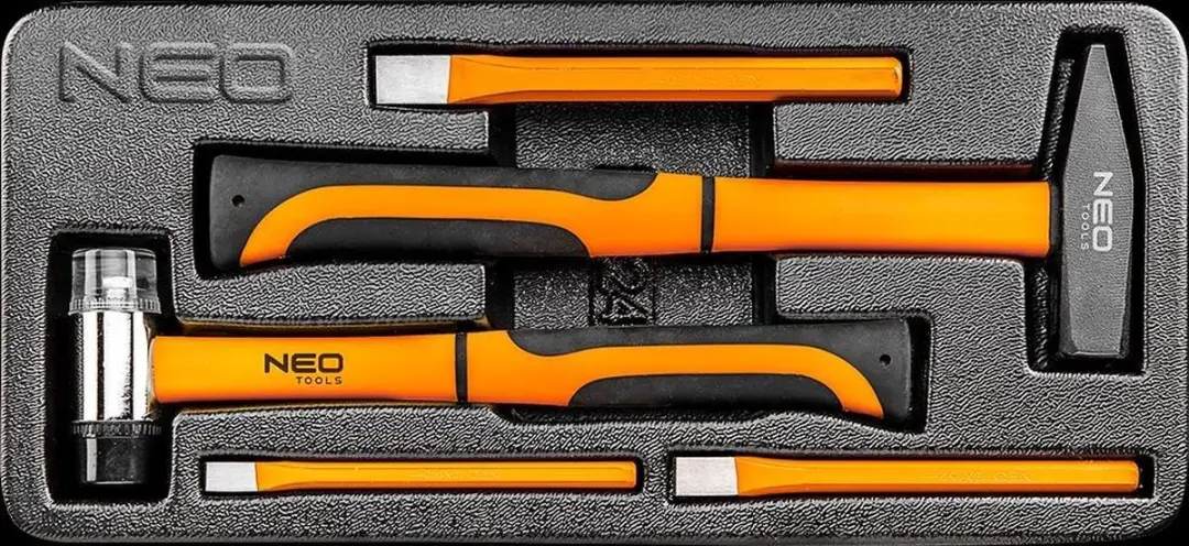 Neo Tools Hamer En Koudbeitelset 5 Delig Inleglade Koudbeitel 10,13,16mm Bankhamer 300gr Terugslag Vrije Hamer 300gr - afbeelding 2 van 5