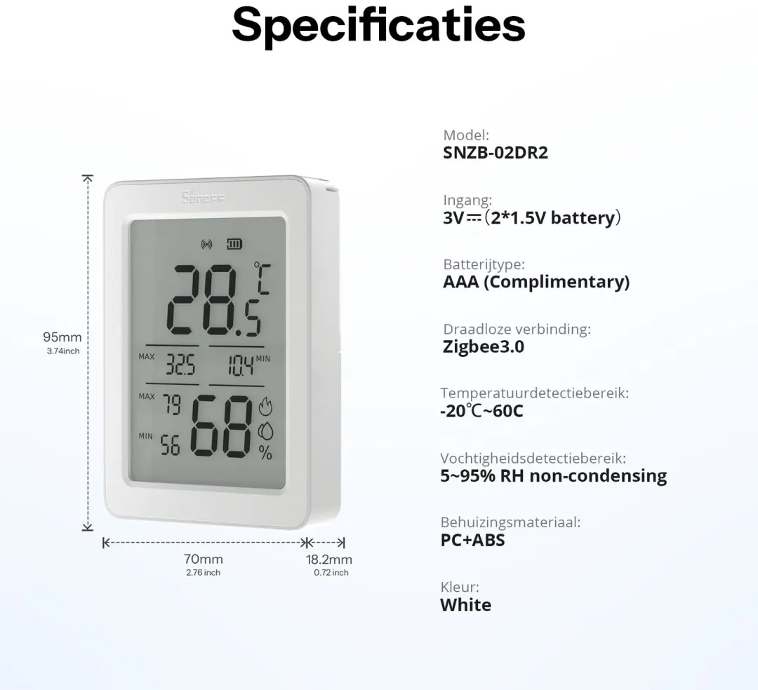 Sonoff AirGuard TH SNZB-02DR2 Zigbee Sensor - Wit - 2x - afbeelding 2 van 6