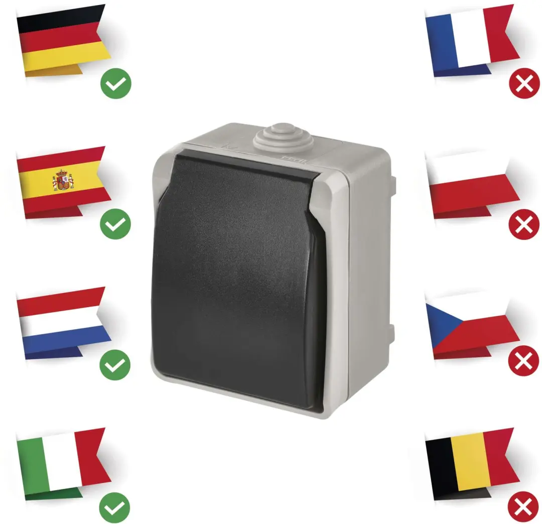 EMOS Wandstopcontact A1396 - IP44 - Grijs-Zwart - afbeelding 5 van 6