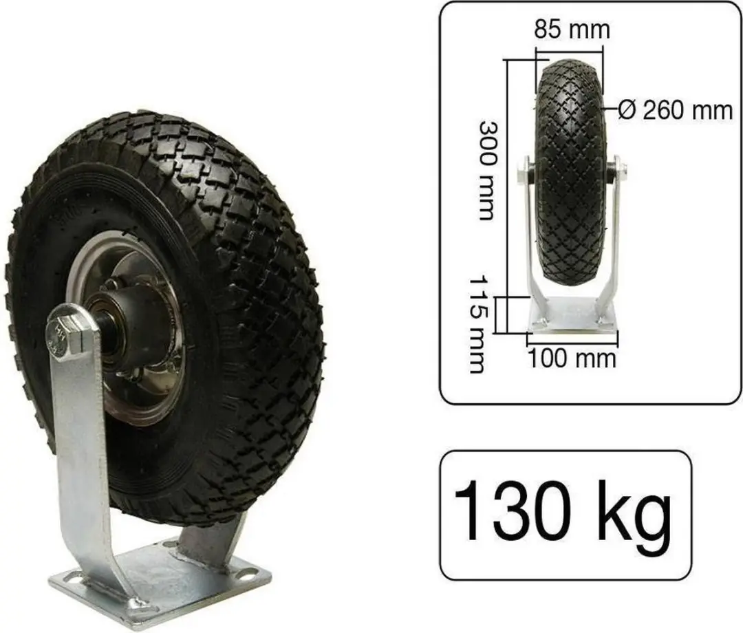 Bokwiel 260 mm + Luchtband Maximale Belasting 130 kilo