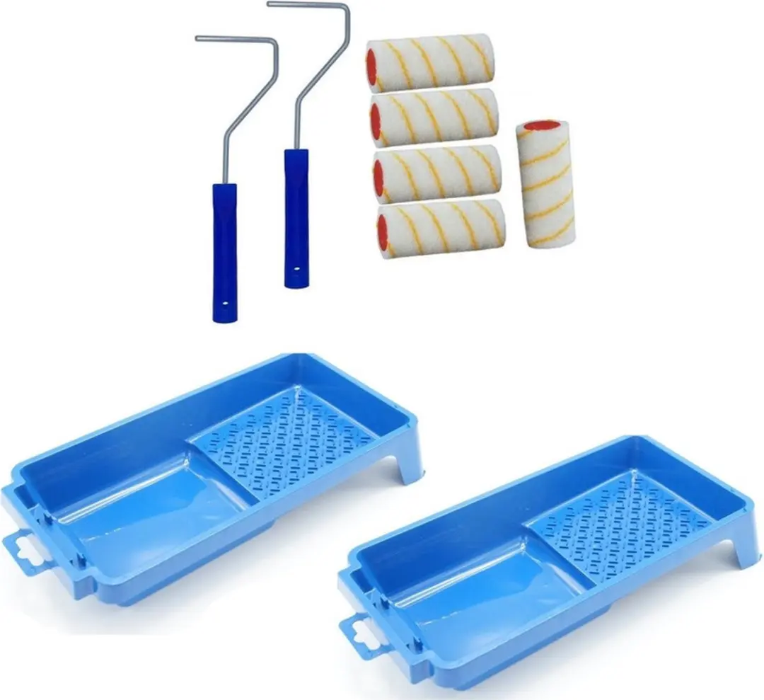 5x verfroller / vachtrollers incl 2 rollerbeugels en 2 verfbakken