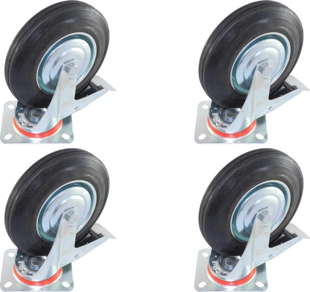 Set van 4 Zwenkwielen Transportwielen met Rem 200mm