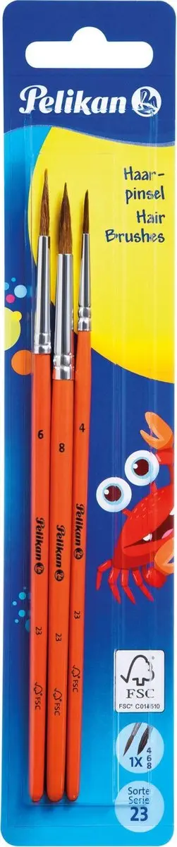 Penseel Pelikan blister à 3 stuks assorti