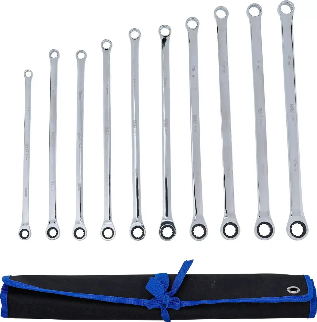 BGS technic ratelring- en ringsleutelset 10-19mm extra lang - 10 delig - afbeelding 4 van 6