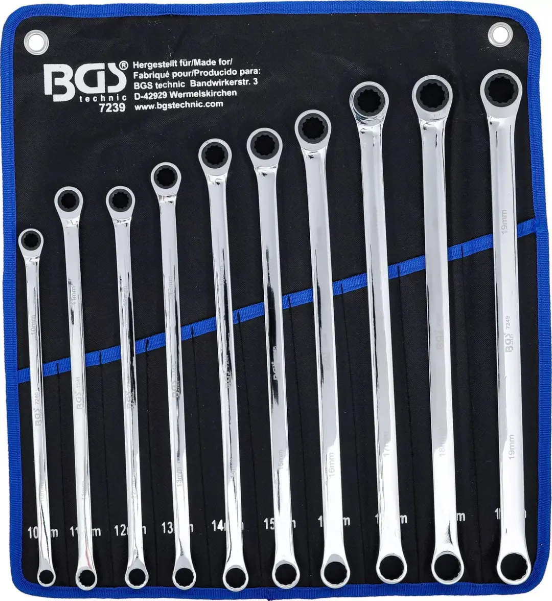 BGS technic ratelring- en ringsleutelset 10-19mm extra lang