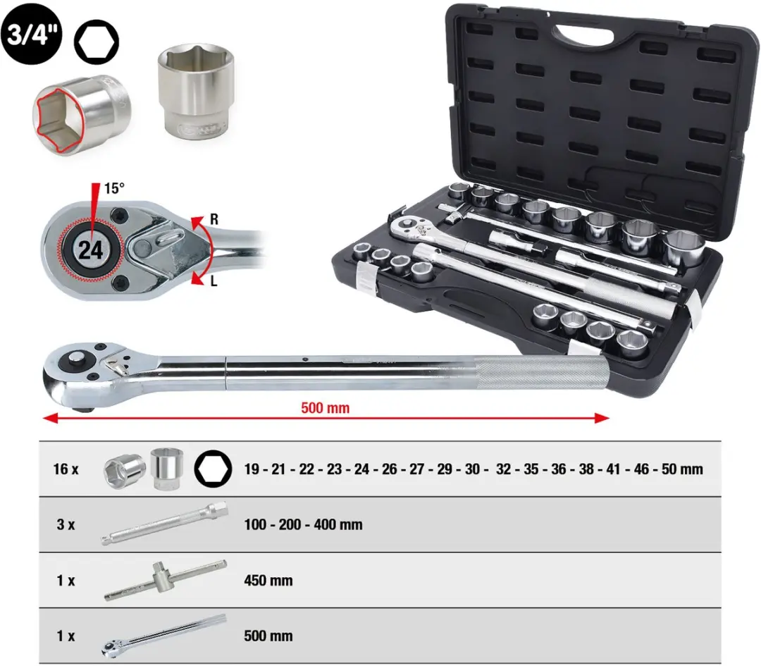 KS Tools 911.0721 Dopsleutelset 3/4 Inch 21-delig - afbeelding 4 van 6