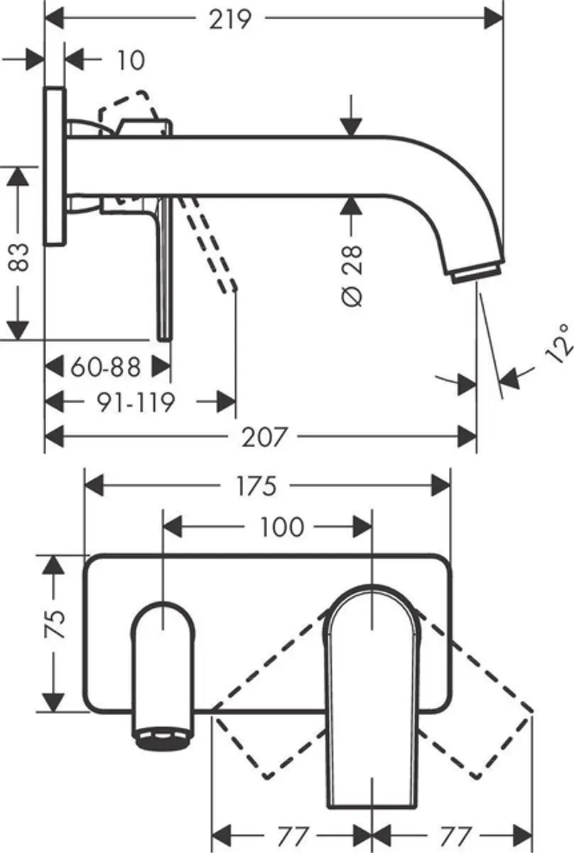 Hansgrohe Vernis Shape Wastafelkraan 2-gats - Mat Zwart - afbeelding 3 van 6