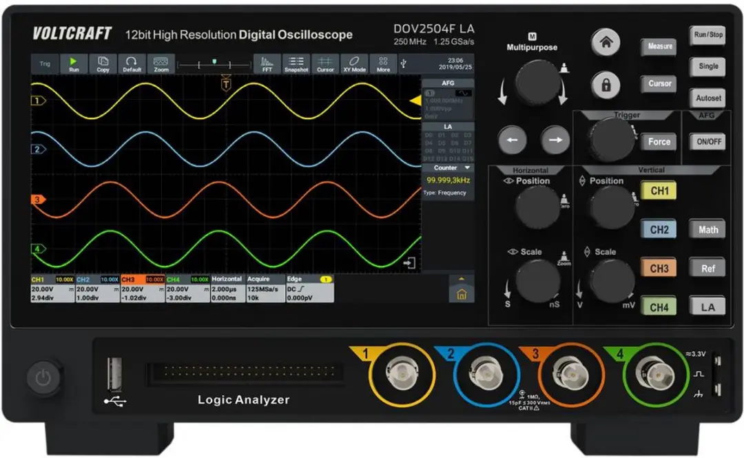 Voltcraft DOV2504F LA Digitale Oscilloscoop 250MHz 4-kanaals
